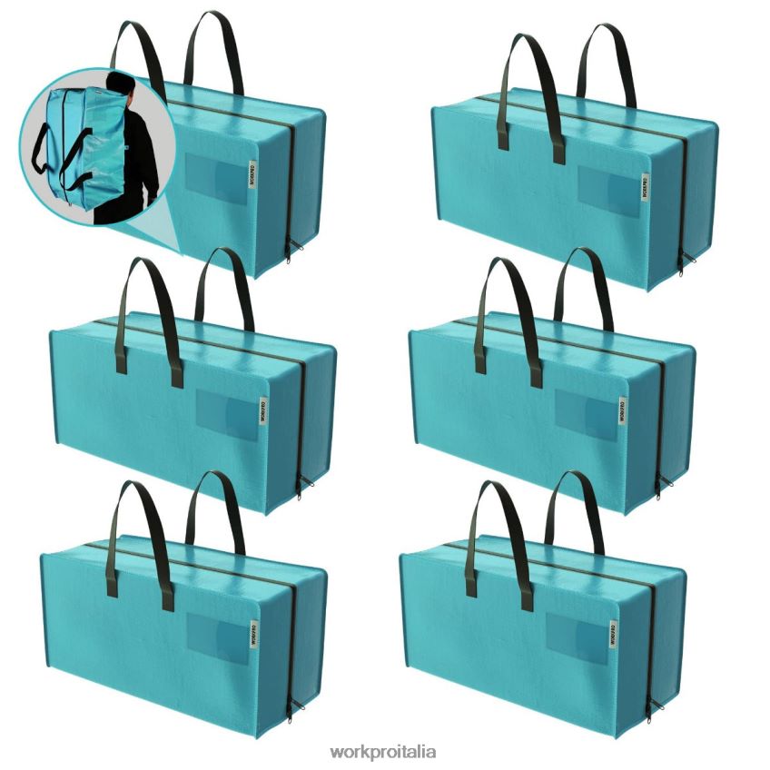 WORKPRO Confezione da 6 borse tote per traslochi extra large per carichi pesanti con cerniere e maniglie per il trasporto, cinghie per zaino rosa/blu B0600L142 magazzinaggio