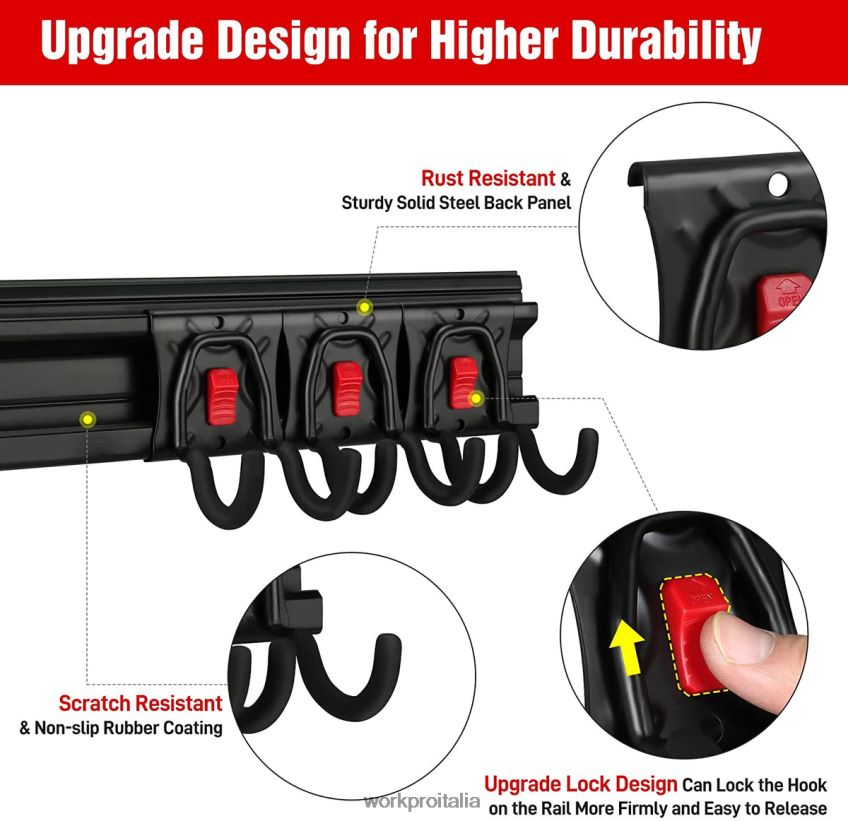 WORKPRO Organizer per attrezzi da garage, supporto da parete, organizer per attrezzi da giardino, portaoggetti, ganci per attrezzi pesanti, 64 pollici utile B0600L21 magazzinaggio