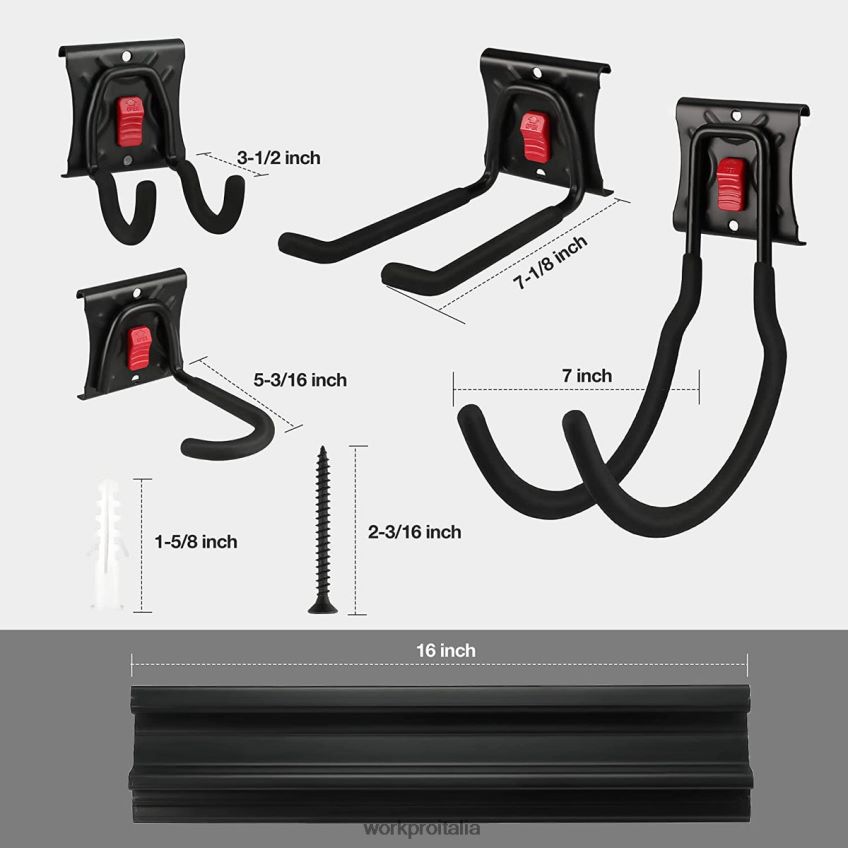 WORKPRO Organizer per attrezzi da garage, supporto da parete, organizer per attrezzi da giardino, portaoggetti, ganci per attrezzi pesanti, 64 pollici utile B0600L21 magazzinaggio