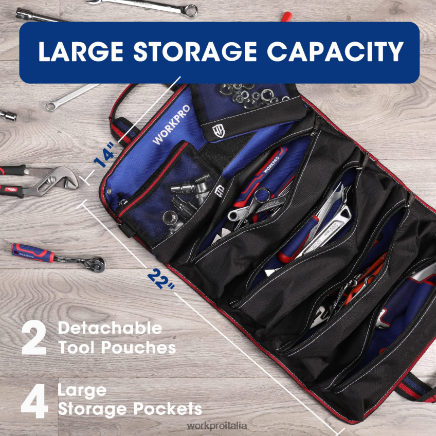 WORKPRO Organizer per borsa arrotolabile per attrezzi pesanti con 6 tasche e tasche per attrezzi rimovibili nuovo B0600L32 magazzinaggio