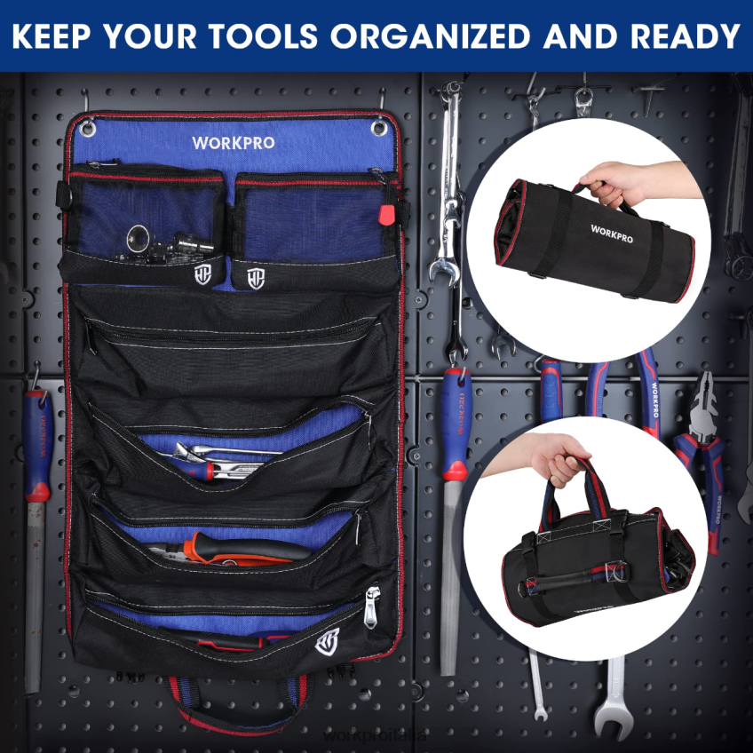 WORKPRO Organizer per borsa arrotolabile per attrezzi pesanti con 6 tasche e tasche per attrezzi rimovibili nuovo B0600L32 magazzinaggio