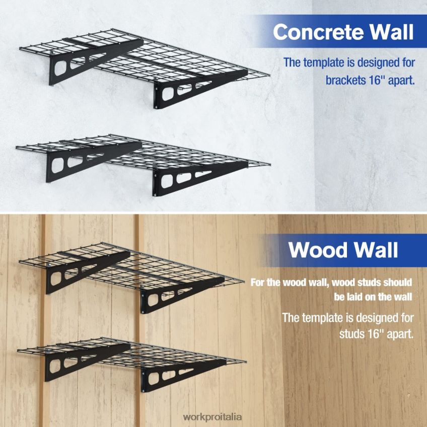 WORKPRO Scaffali da parete per garage per carichi pesanti, confezione da 2, 2x4 piedi, capacità di carico di 400 libbre (totale) nero B0600L14 magazzinaggio