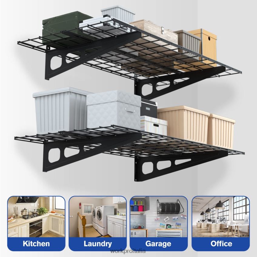 WORKPRO Scaffali da parete per garage per carichi pesanti, confezione da 2, 2x4 piedi, capacità di carico di 400 libbre (totale) nero B0600L14 magazzinaggio