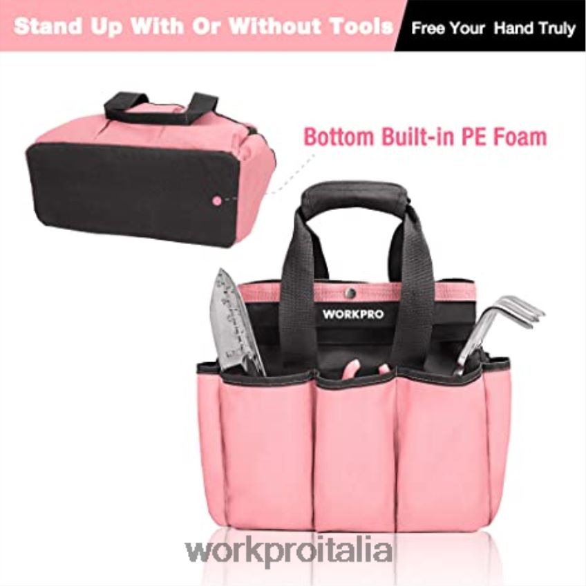 WORKPRO borsa per attrezzi da giardino, borsa da giardino con 8 tasche, organizer per la casa per giardinaggio interno ed esterno rosa/verde B0600L256 magazzinaggio