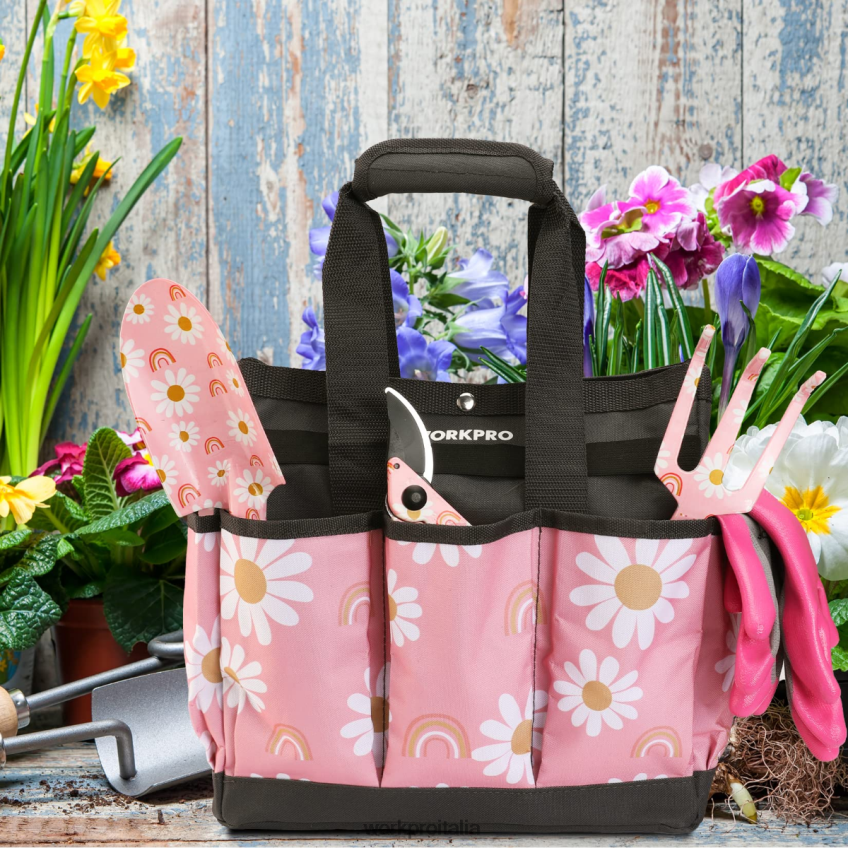 WORKPRO borsa per attrezzi da giardino con 9 tasche floreale bianco/floreale rosa B0600L286 magazzinaggio
