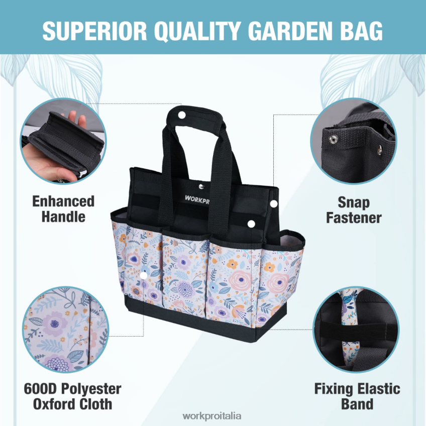 WORKPRO borsa per attrezzi da giardino con 9 tasche floreale bianco/floreale rosa B0600L286 magazzinaggio