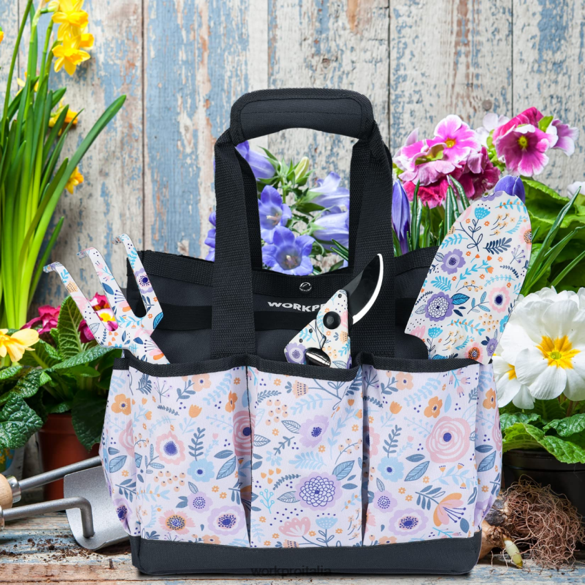 WORKPRO borsa per attrezzi da giardino con 9 tasche floreale bianco/floreale rosa B0600L286 magazzinaggio