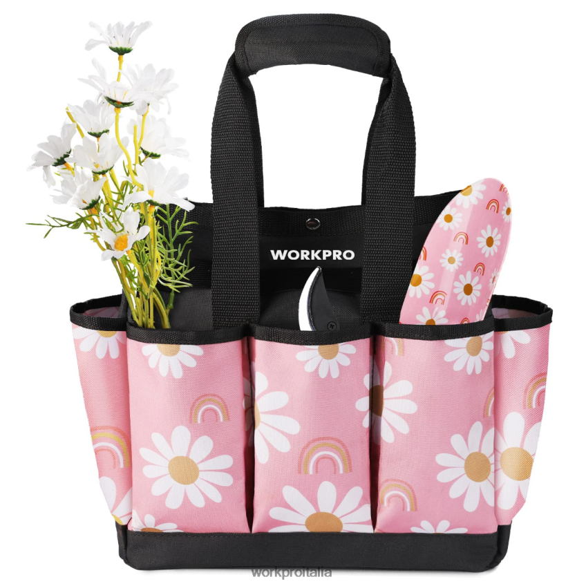 WORKPRO borsa per attrezzi da giardino con 9 tasche floreale bianco/floreale rosa B0600L286 magazzinaggio