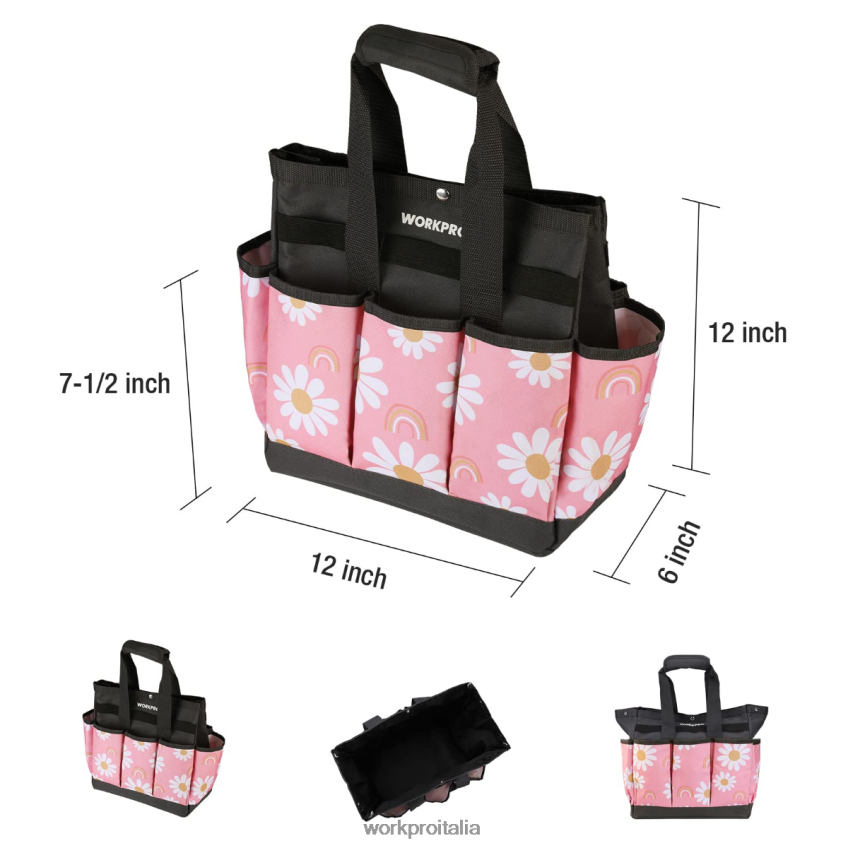 WORKPRO borsa per attrezzi da giardino con 9 tasche floreale bianco/floreale rosa B0600L286 magazzinaggio