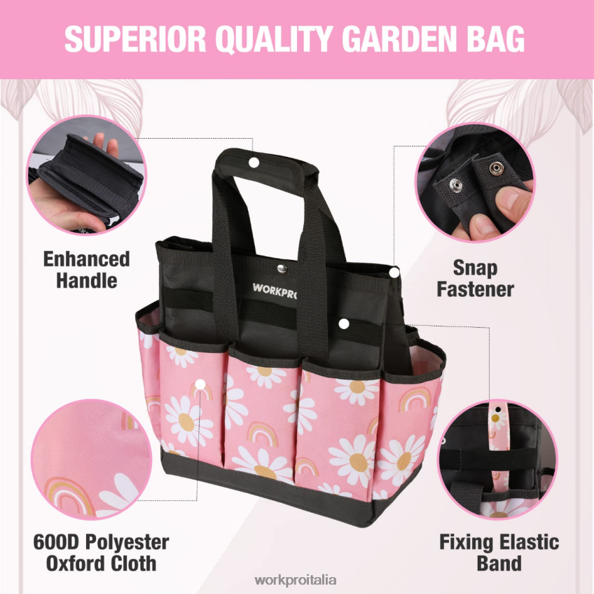 WORKPRO borsa per attrezzi da giardino con 9 tasche floreale bianco/floreale rosa B0600L286 magazzinaggio