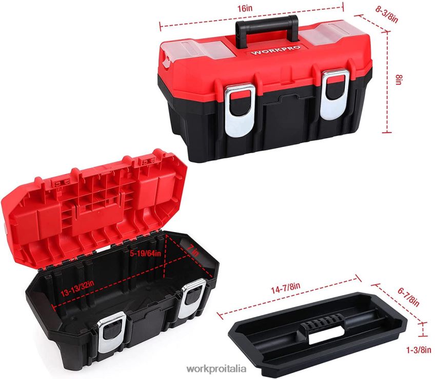 WORKPRO cassetta degli attrezzi portatile con vassoio rimovibile cassetta degli attrezzi resistente con 2 chiusure in metallo utile B0600L33 magazzinaggio