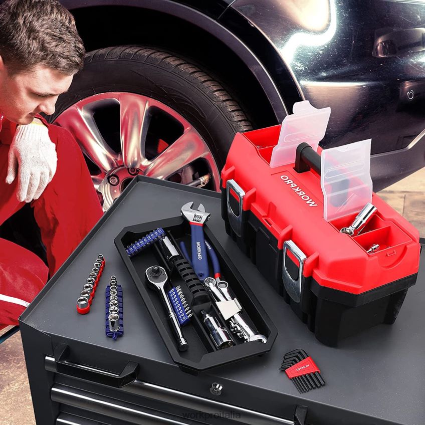 WORKPRO cassetta degli attrezzi portatile con vassoio rimovibile cassetta degli attrezzi resistente con 2 chiusure in metallo utile B0600L33 magazzinaggio