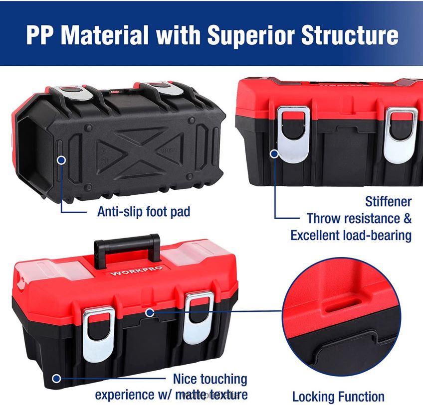 WORKPRO cassetta degli attrezzi portatile con vassoio rimovibile cassetta degli attrezzi resistente con 2 chiusure in metallo utile B0600L33 magazzinaggio