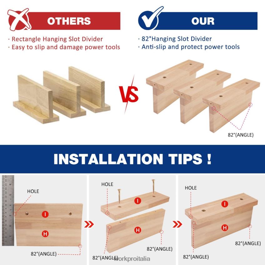 WORKPRO organizer per utensili elettrici, supporto da parete per supporto per trapano a batteria con 5 slot per appendere il trapano, portautensili in legno massiccio utile B0600L19 magazzinaggio