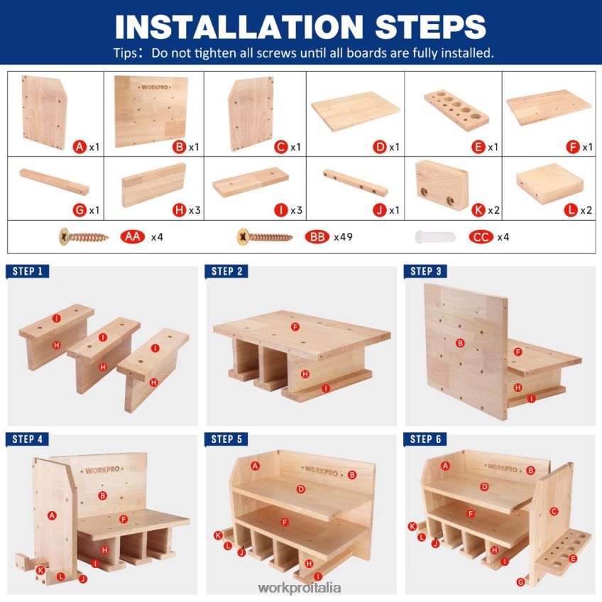 WORKPRO organizer per utensili elettrici, supporto da parete per supporto per trapano a batteria con 5 slot per appendere il trapano, portautensili in legno massiccio utile B0600L19 magazzinaggio