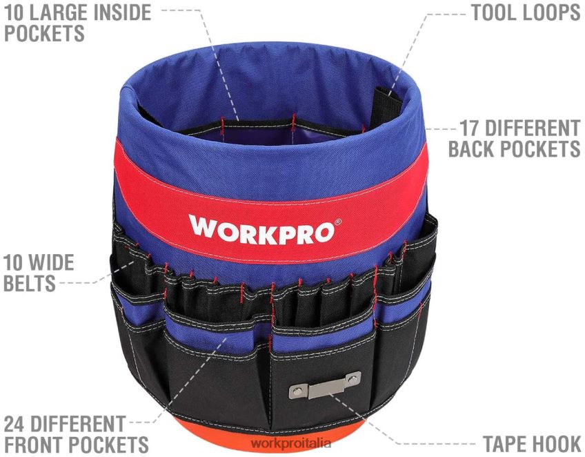 WORKPRO secchiello organizer porta attrezzi con 51 tasche (attrezzi esclusi) utile B0600L20 magazzinaggio