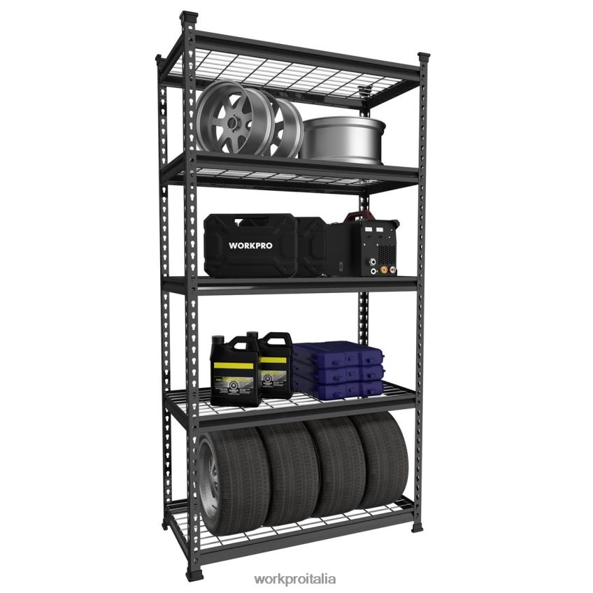 WORKPRO Scaffale portaoggetti in metallo a 5 livelli, scaffale regolabile per carichi pesanti nero con motivo argento B0600L6 magazzinaggio