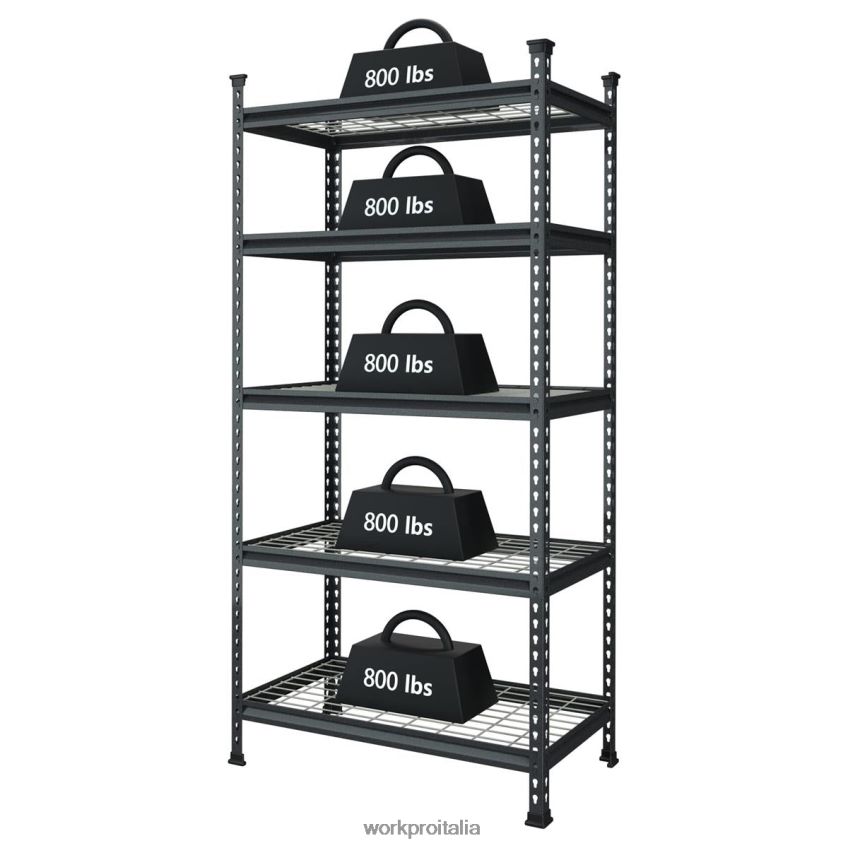 WORKPRO Scaffale portaoggetti in metallo a 5 livelli, scaffale regolabile per carichi pesanti nero con motivo argento B0600L6 magazzinaggio