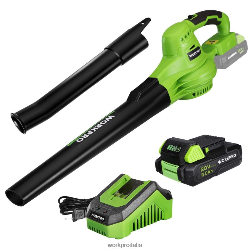 WORKPRO Mini soffiatore per foglie senza fili leggero da 20 V con batteria e caricabatterie, controllo a 2 velocità moderno B0600L303 attrezzo