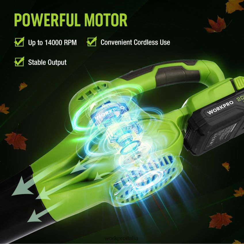 WORKPRO Mini soffiatore per foglie senza fili leggero da 20 V con batteria e caricabatterie, controllo a 2 velocità moderno B0600L303 attrezzo