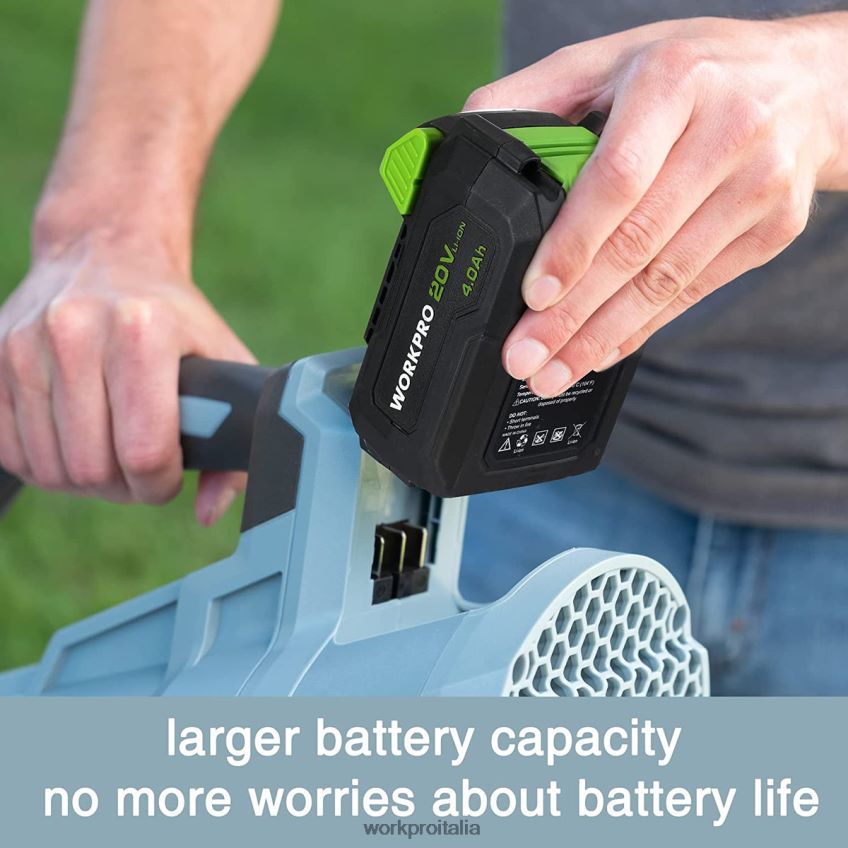 WORKPRO Soffiatore per foglie senza fili da 20 V con 5 velocità regolabili. Batteria da 4,0 Ah con capacità maggiore e caricabatterie rapido inclusi utile B0600L292 attrezzo