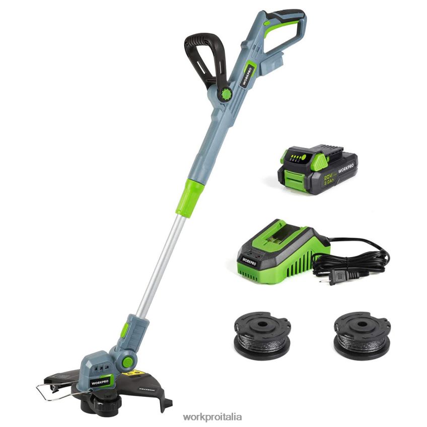WORKPRO Tagliabordi/tagliabordi a batteria da 20 V da 12 pollici con batteria agli ioni di litio da 2 Ah Caricatore rapido da 1 ora Filo da taglio da 16,4 piedi incluso utile B0600L293 attrezzo