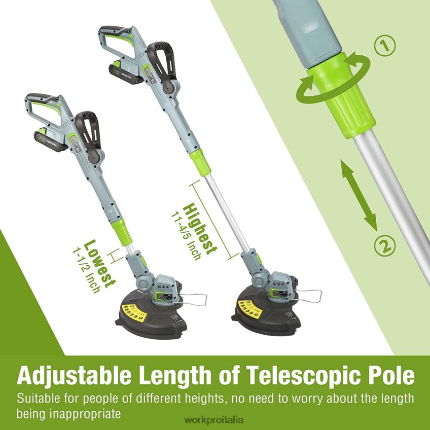 WORKPRO Tagliabordi/tagliabordi a batteria da 20 V da 12 pollici con batteria agli ioni di litio da 2 Ah Caricatore rapido da 1 ora Filo da taglio da 16,4 piedi incluso utile B0600L293 attrezzo