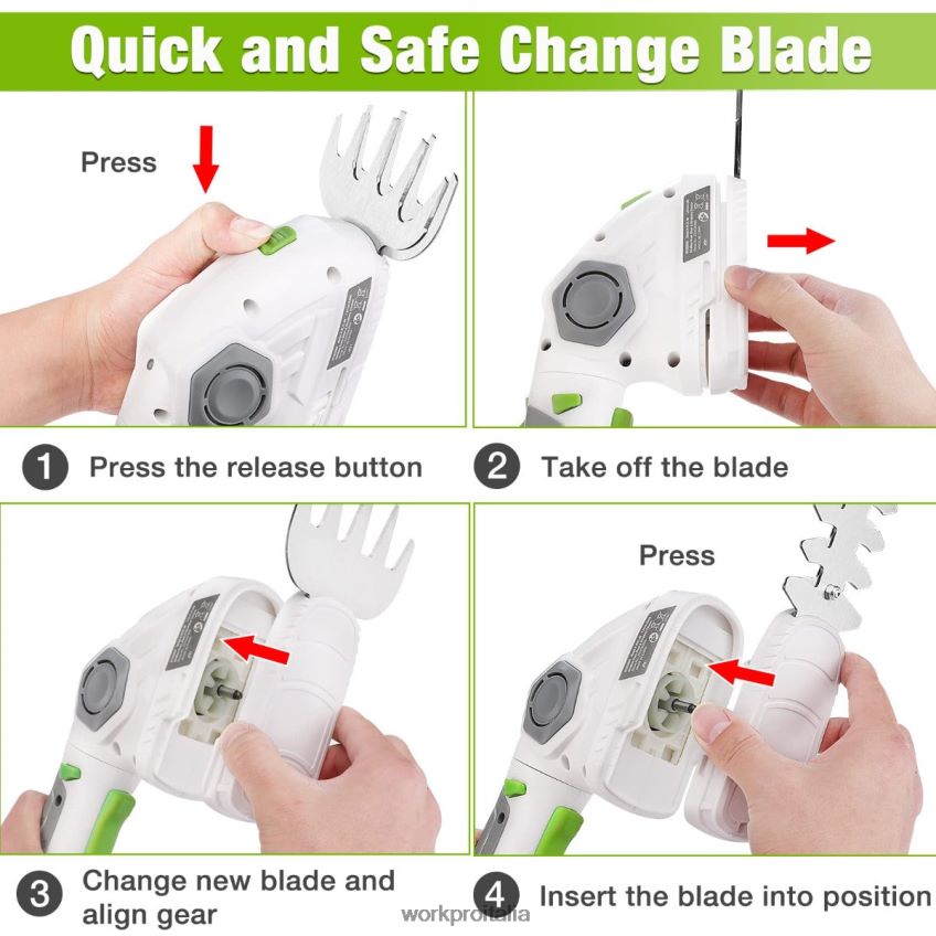 WORKPRO Tagliaerba a batteria e tagliasiepi per arbusti Tagliasiepi portatile 2 in 1 Tagliasiepi elettrico da 7,2 V verde/bianco B0600L297 attrezzo