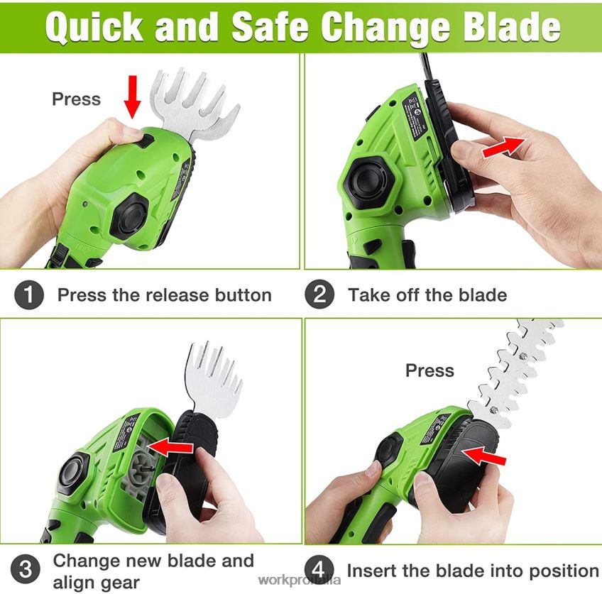 WORKPRO Tagliaerba a batteria e tagliasiepi per arbusti Tagliasiepi portatile 2 in 1 Tagliasiepi elettrico da 7,2 V verde/bianco B0600L297 attrezzo