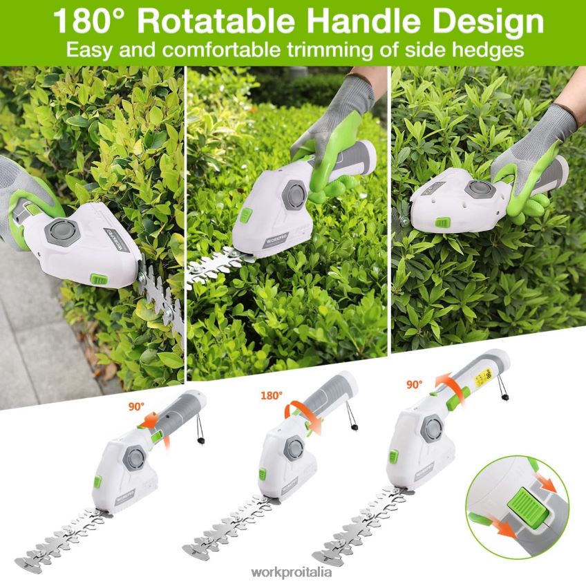 WORKPRO Tagliaerba a batteria e tagliasiepi per arbusti Tagliasiepi portatile 2 in 1 Tagliasiepi elettrico da 7,2 V verde/bianco B0600L297 attrezzo