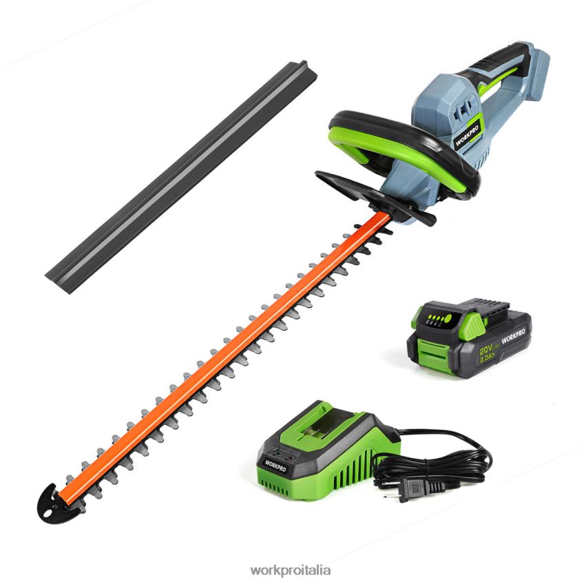 WORKPRO Tagliasiepi cordless da 20 V con lame a doppia azione, attrezzo da giardinaggio elettrico, batteria da 2,0 Ah e caricabatterie rapido da 1 ora inclusi moderno B0600L295 attrezzo