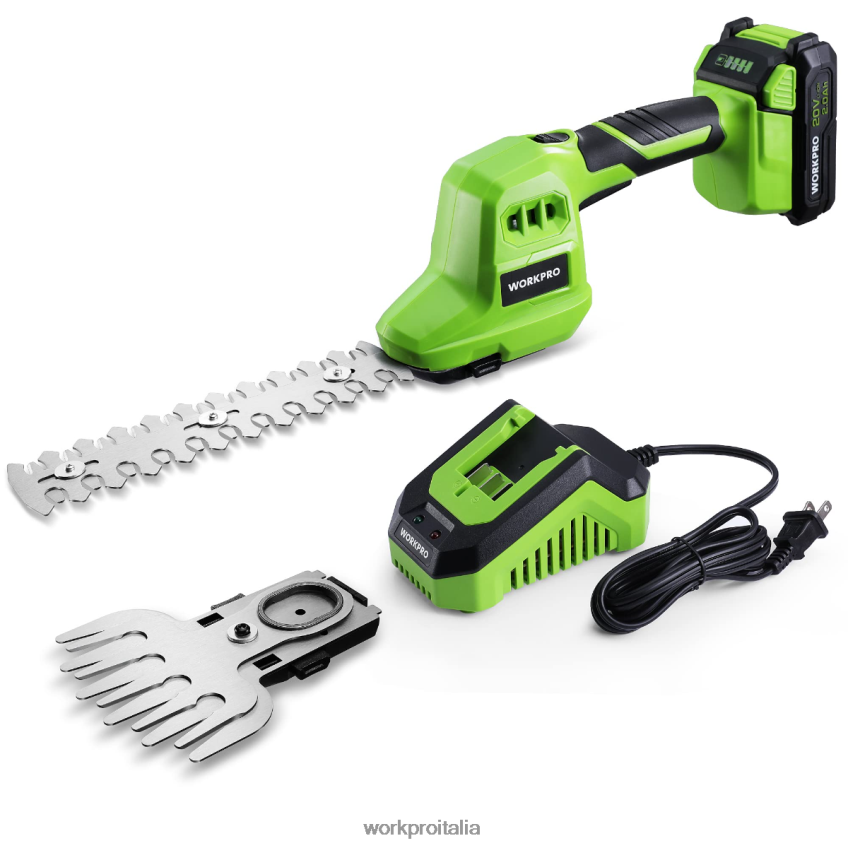 WORKPRO Tagliasiepi elettrico senza fili 2 in 1 da 20 V e tagliasiepi portatile, con batteria ricaricabile agli ioni di litio da 2,0 Ah e caricabatterie rapido da 1 ora utile B0600L302 attrezzo