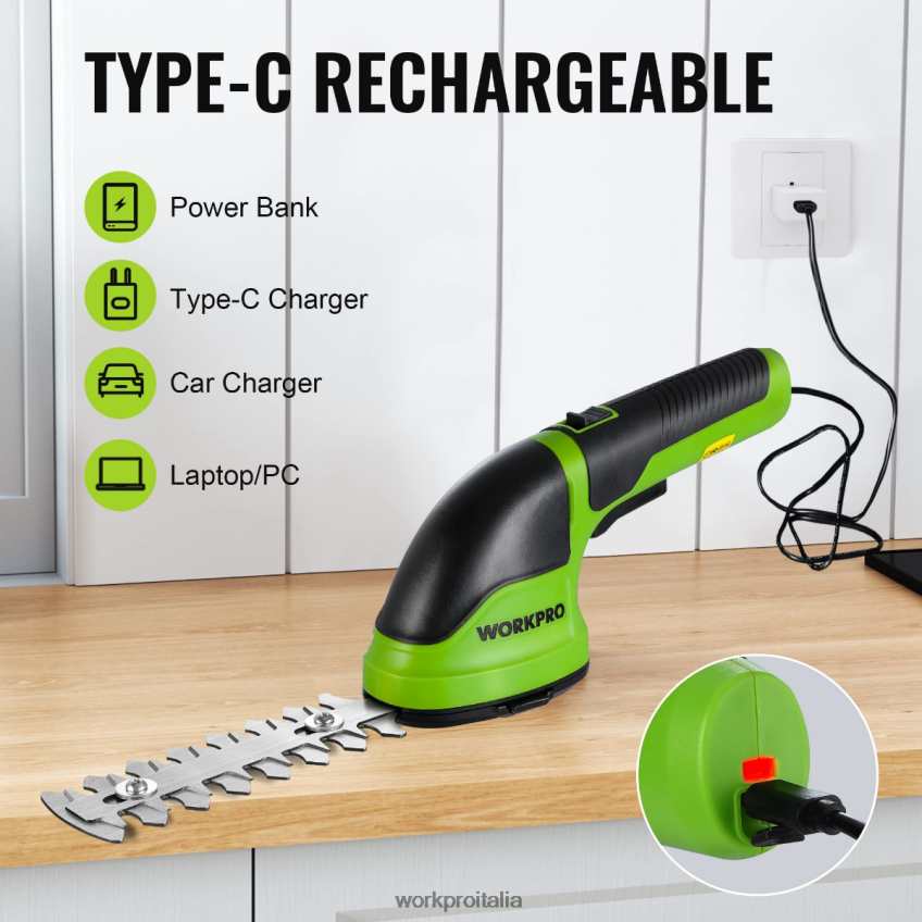 WORKPRO Tagliasiepi/tagliaerba elettrico senza fili portatile 2 in 1 da 3,6 V rosa/verde/bianco B0600L268 attrezzo