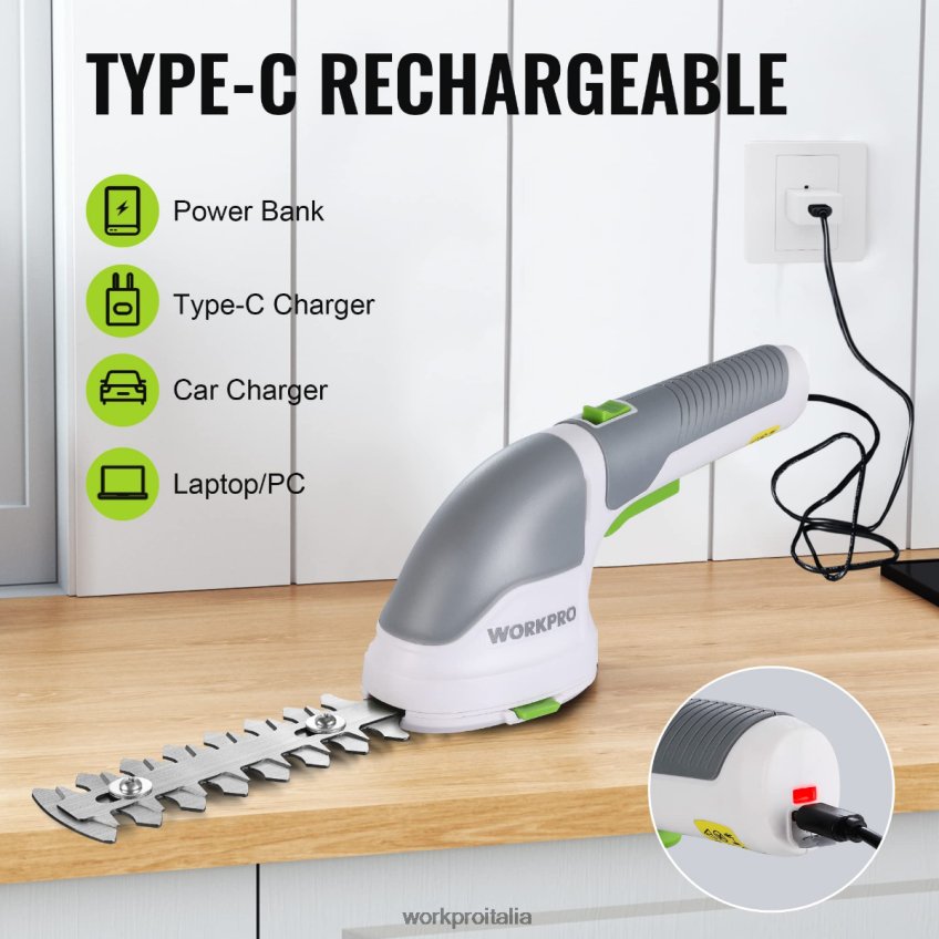 WORKPRO Tagliasiepi/tagliaerba elettrico senza fili portatile 2 in 1 da 3,6 V rosa/verde/bianco B0600L268 attrezzo