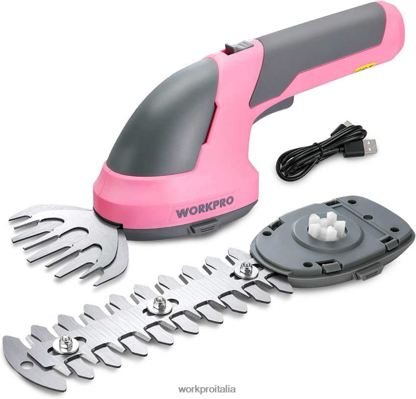 WORKPRO Tagliasiepi/tagliaerba elettrico senza fili portatile 2 in 1 da 7,2 V rosa/verde/bianco B0600L269 attrezzo