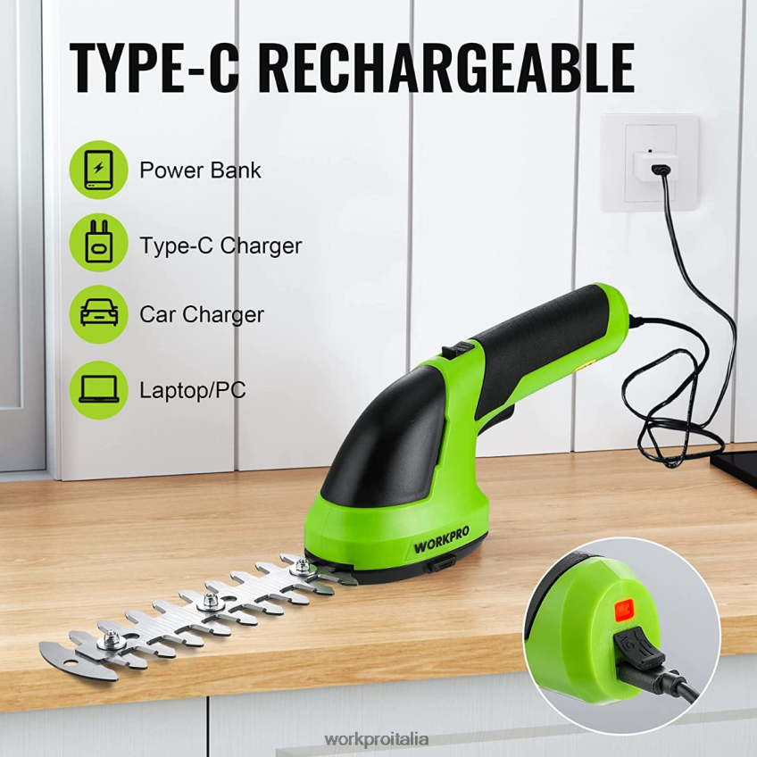 WORKPRO Tagliasiepi/tagliaerba elettrico senza fili portatile 2 in 1 da 7,2 V rosa/verde/bianco B0600L269 attrezzo