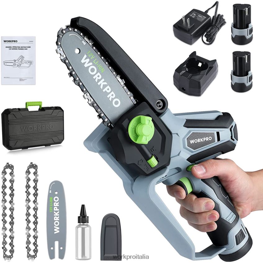WORKPRO mini motosega, motosega elettrica compatta a batteria con 2 batterie, barra di guida e catena di ricambio nuovo B0600L291 attrezzo