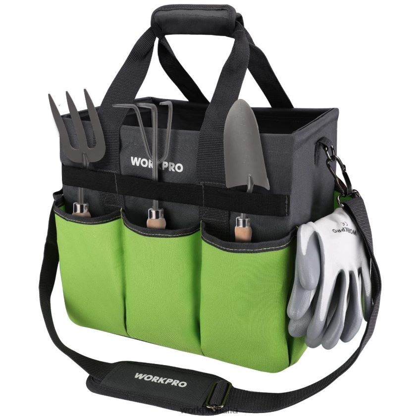 WORKPRO Borsa da giardino robusta e resistente, con 10 tasche e tracolla lunga regolabile utile B0600L281 attrezzo