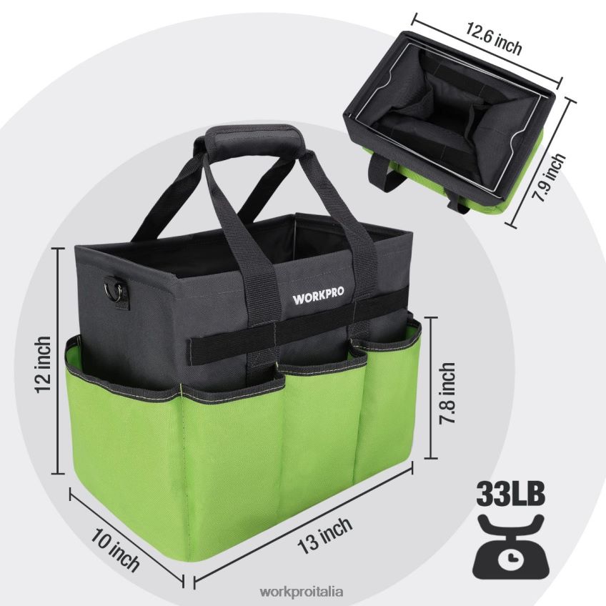 WORKPRO Borsa da giardino robusta e resistente, con 10 tasche e tracolla lunga regolabile utile B0600L281 attrezzo