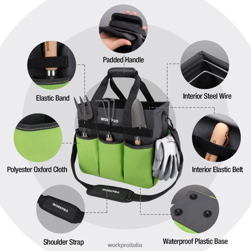 WORKPRO Borsa da giardino robusta e resistente, con 10 tasche e tracolla lunga regolabile utile B0600L281 attrezzo