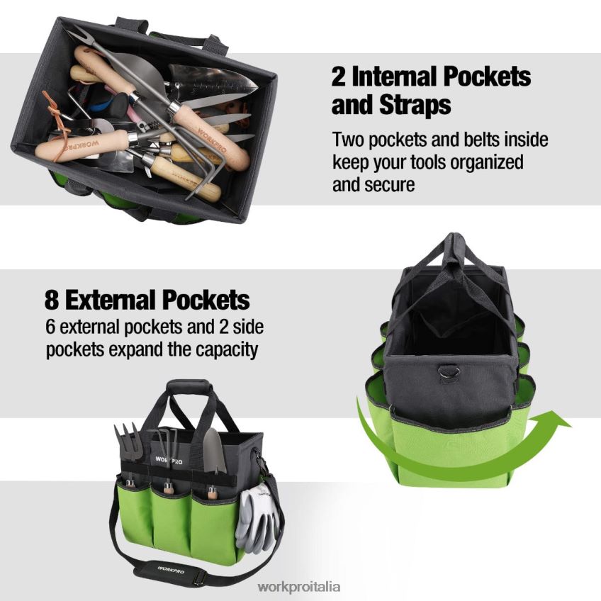 WORKPRO Borsa da giardino robusta e resistente, con 10 tasche e tracolla lunga regolabile utile B0600L281 attrezzo