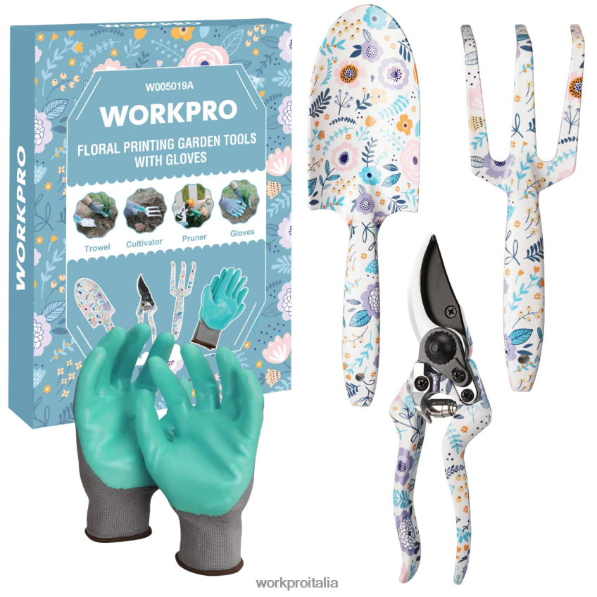 WORKPRO Set di 4 attrezzi da giardino in alluminio bianco/rosa B0600L285 attrezzo
