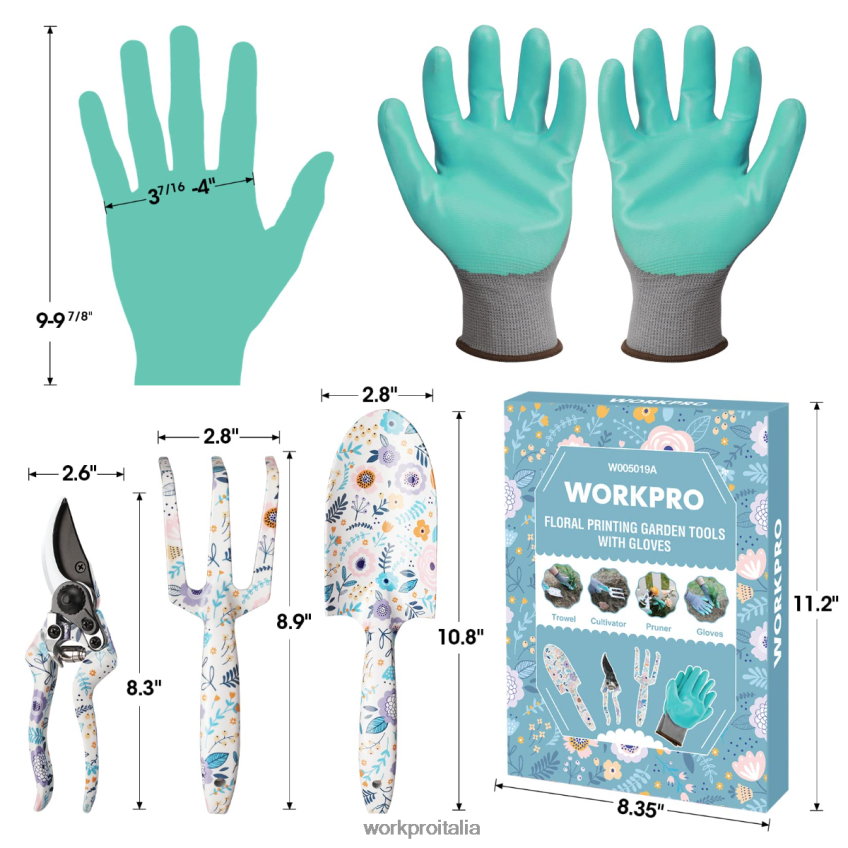 WORKPRO Set di 4 attrezzi da giardino in alluminio bianco/rosa B0600L285 attrezzo