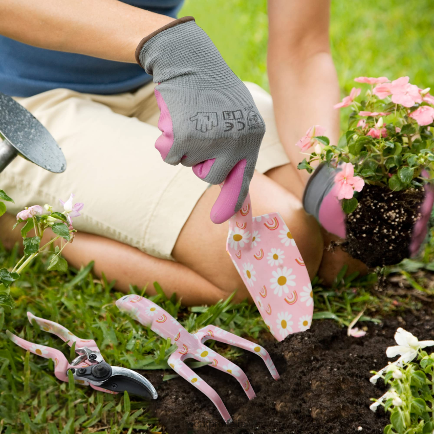 WORKPRO Set di 4 attrezzi da giardino in alluminio bianco/rosa B0600L285 attrezzo
