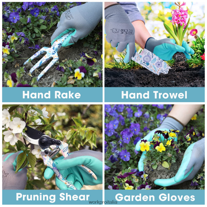 WORKPRO Set di 4 attrezzi da giardino in alluminio bianco/rosa B0600L285 attrezzo