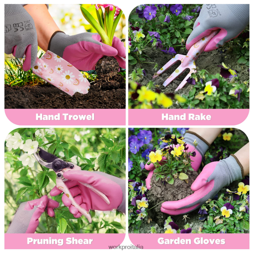 WORKPRO Set di 4 attrezzi da giardino in alluminio bianco/rosa B0600L285 attrezzo