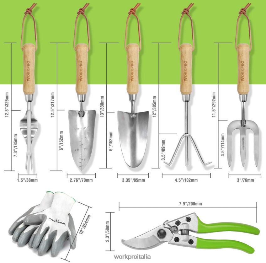 WORKPRO Set di 7 attrezzi da giardino resistenti in acciaio inossidabile moderno B0600L274 attrezzo