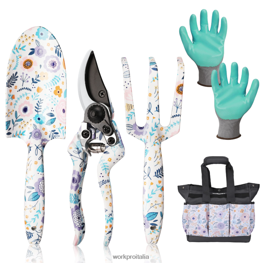 WORKPRO Set di attrezzi da giardinaggio resistenti in alluminio da 5 pezzi bianco/rosa B0600L284 attrezzo