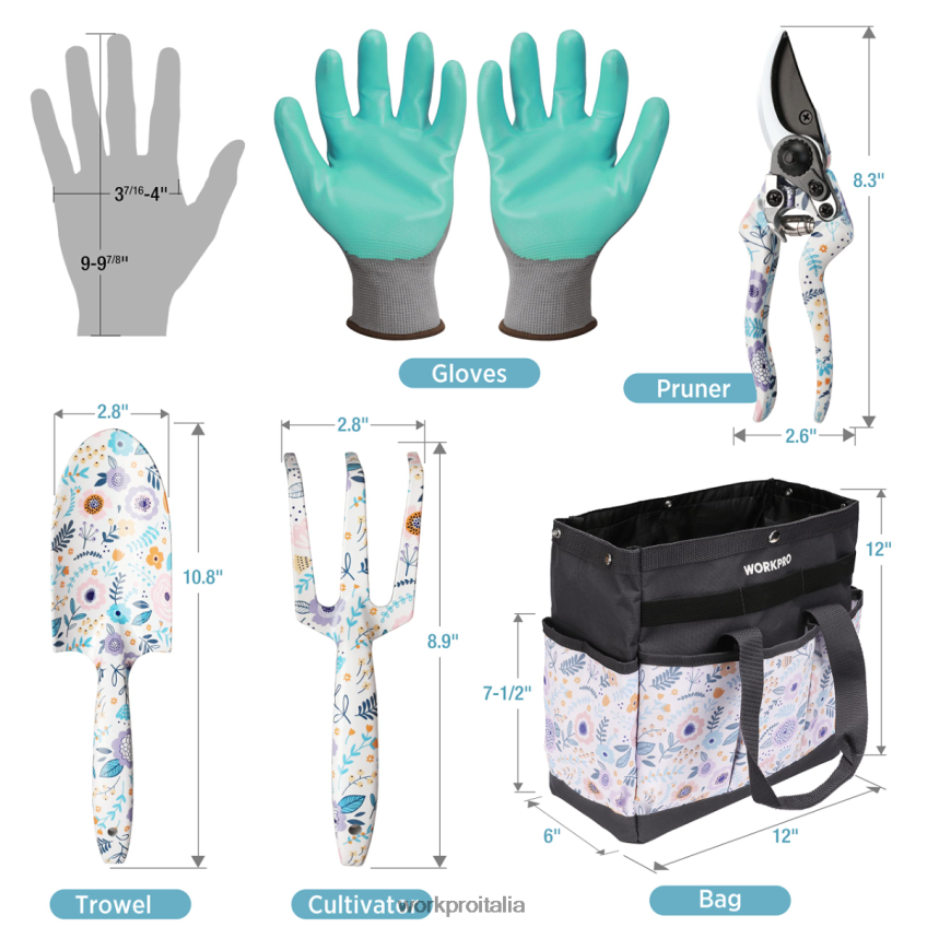 WORKPRO Set di attrezzi da giardinaggio resistenti in alluminio da 5 pezzi bianco/rosa B0600L284 attrezzo