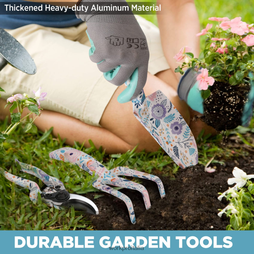 WORKPRO Set di attrezzi da giardinaggio resistenti in alluminio da 5 pezzi bianco/rosa B0600L284 attrezzo